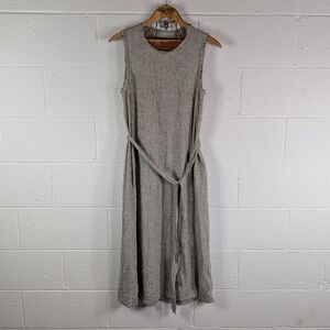 Raquel Allegra Dress Womens 1 Gray Black Check Midi Sleeveless Tie Minimal